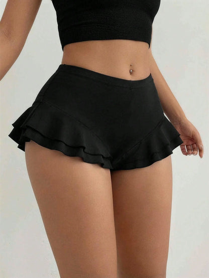 Women High Waist Double Layer Ruffle Trim Mini Skort 2026 Summer Y2K Club Party Short Skirt