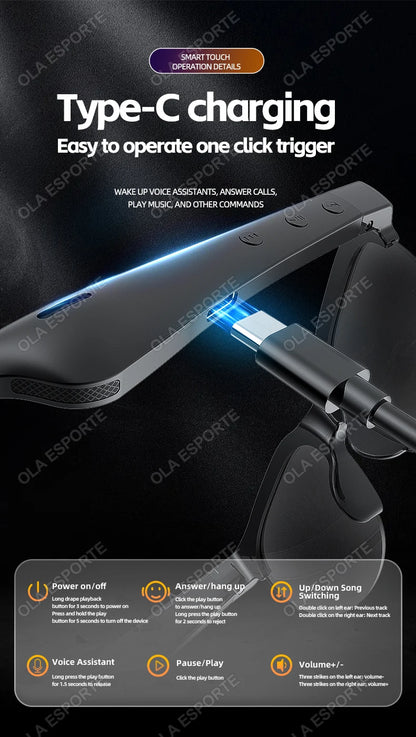 New Smart Glasses Men Bluetooth 5.3 Earphones Anti-Blu-ray Stereo headset Dual Speaker Touch Music Control Headphone Sunglasses