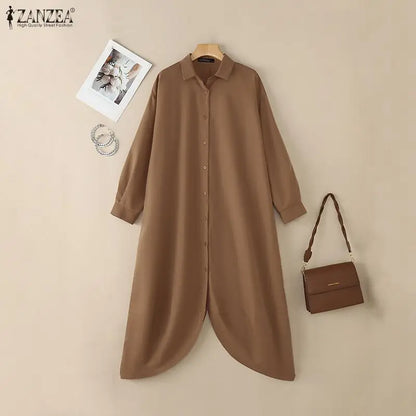ZANZEA Women's Oversized Jumpsuits Collared Long Sleeves Button Up Drop-Crotch Harem Pant Overalls Casual Streetwear Playsuits