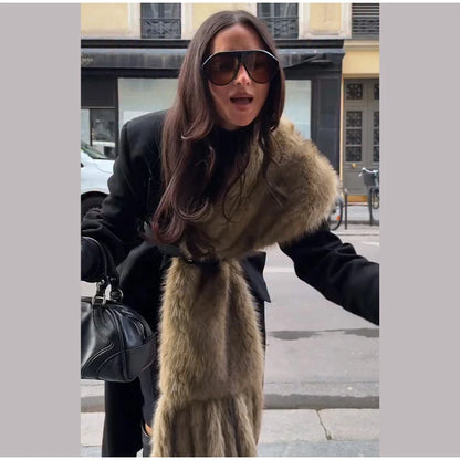 Faux Fur Tassels Scarf for Women Autumn Winter Fluffy Fur Neckerchief 2026 New Lady Luxury Shawl Scarves Clothing Accessories