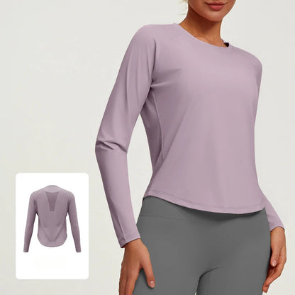 2026 Spring Summer New Women's Yoga Top Loose Mesh Breathable Sports Long Sleeve T-shirt Basic Solid Color Top Riding Clothes