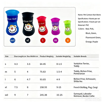 4pcs/set Waterproof Pet Dog Shoes Anti-slip Rain Boots Footwear for Small Cats Dogs Puppy Dog Pet Booties Pet Paw Accessories