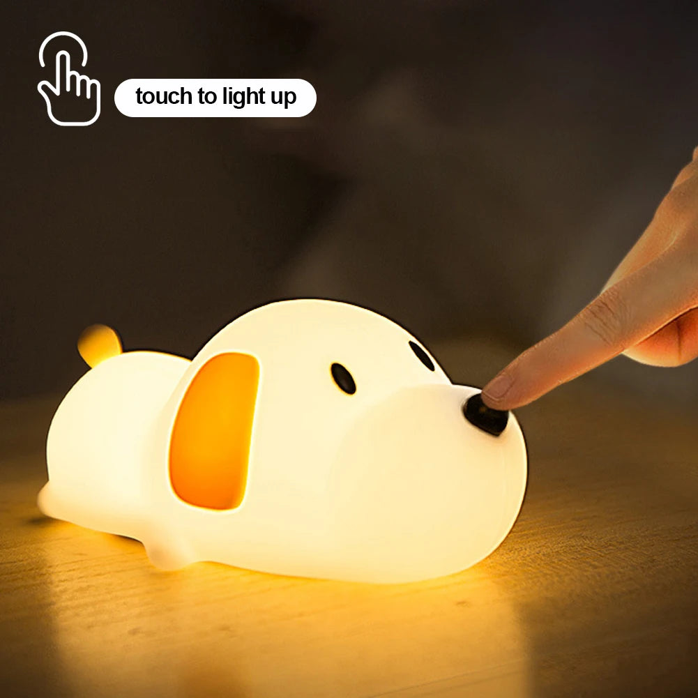 USB Rechargeable Bedside Mood Light Puppy Lamp Silicone Dog LED Night Lights Touch Sensor Colors  for Children Baby Toy Gift