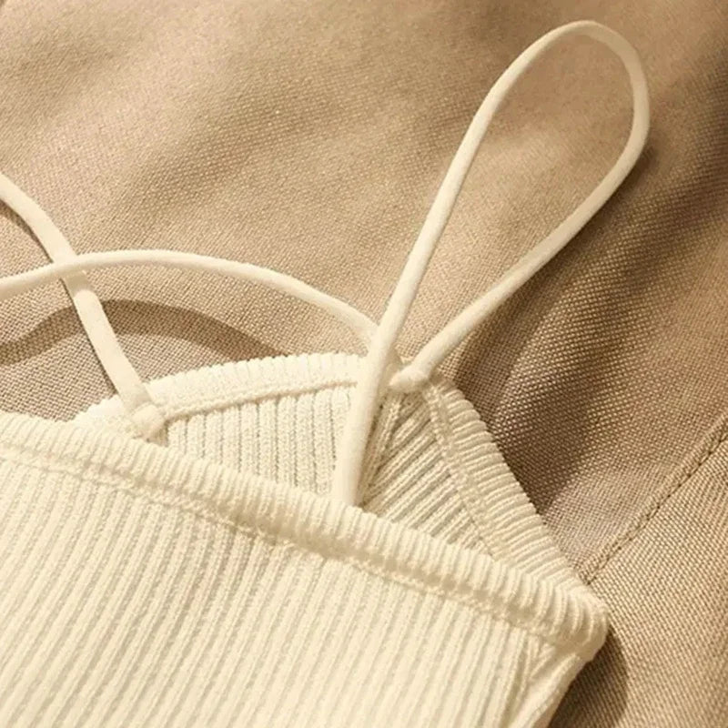 Summer Cross-Knit Suspender Women'S French Style Sexy Beauty Camisole Slim Fit Sleeveless T-Shirt No Chest Pad Short Tank Tops