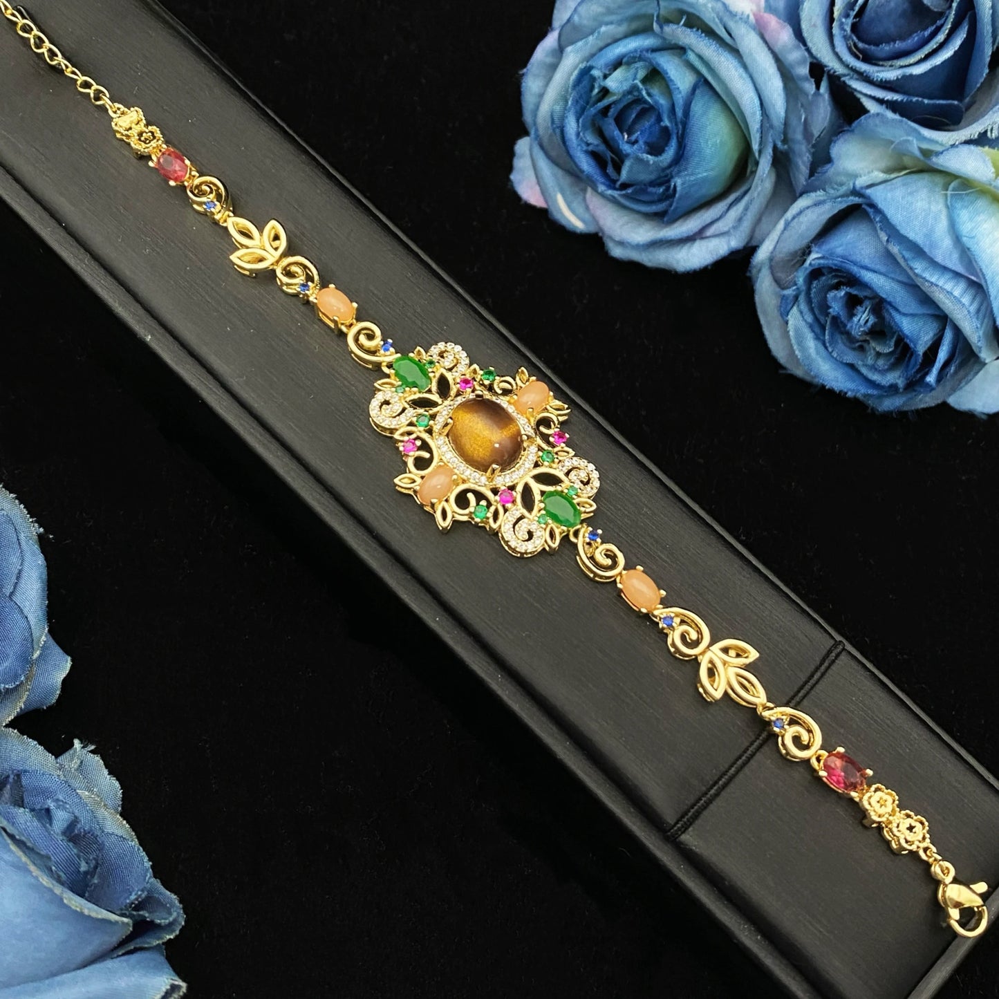 Falair Women's Luxury Zircon Simulated Jewelry Set Gilded Copper Bracelet Ring Necklace Earrings Daily Elegant Jewelry