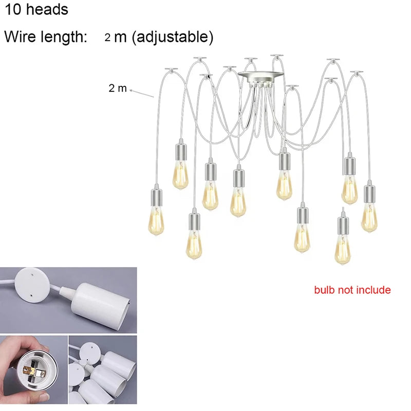 DIY Spider Lights Vintage Chandelier Edison Industrial Hanging Lamp Ceiling Multiple Pendant Light Kitchen Farmhouse Living Room
