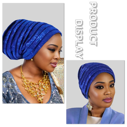 Glitter Full Body Pleated Turban Cap for Women 2025 Lady Head Wraps Muslim Headscarf Hat Turbante Mujer African Headpiece