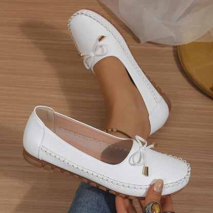 Goreyodoly Womens Casual Slip On Flats Woven Pattern Bow Breathable Lightweight Comfortable Daily Walking Shoes
