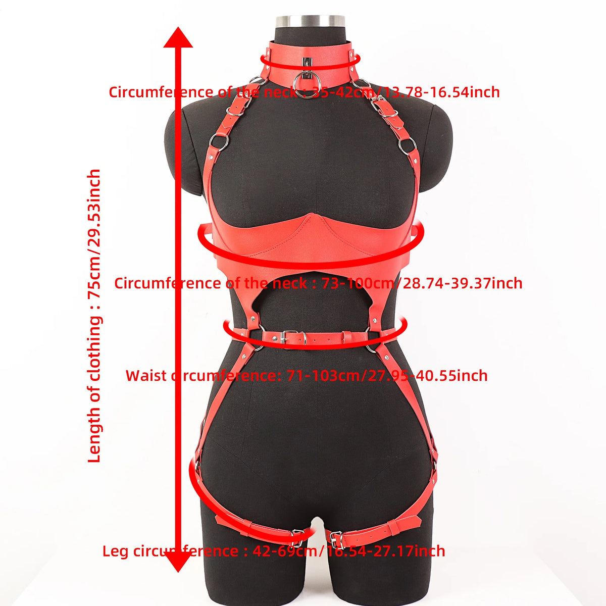 Women'S Sexy Gothic Vegan Faux Leather Full Body Harness Belt, Garter Belt Set