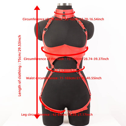 Women'S Sexy Gothic Vegan Faux Leather Full Body Harness Belt, Garter Belt Set