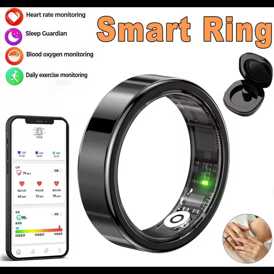 2026 New Smart Ring Heart Rate Blood Pressure Sleep Monitoring Motion Tracking IP68 Waterproof Men Women Smart Ring Holiday Gift