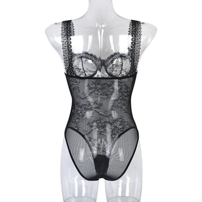 Hirigin Sheer Lace Sexy Underwear Playsuits Ladies Strap Floral Transparent Sexy Bodysuits French Style Sensual Porn Nightwear