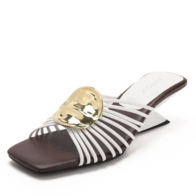 Luxury Designer Square Toe Slippers Heeled Sandals for Woman Shoes 2026 New Elegant Pumps Flip Flops Dress Summer Mujer Zapatos