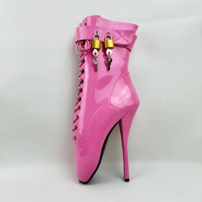 18CM/7Inch Stiletto Super High Heel Lock Wrap Strap Ankle Ballet Boots Fetish Shoes 2025 New Women Pink Sexy Short Booties Mujer