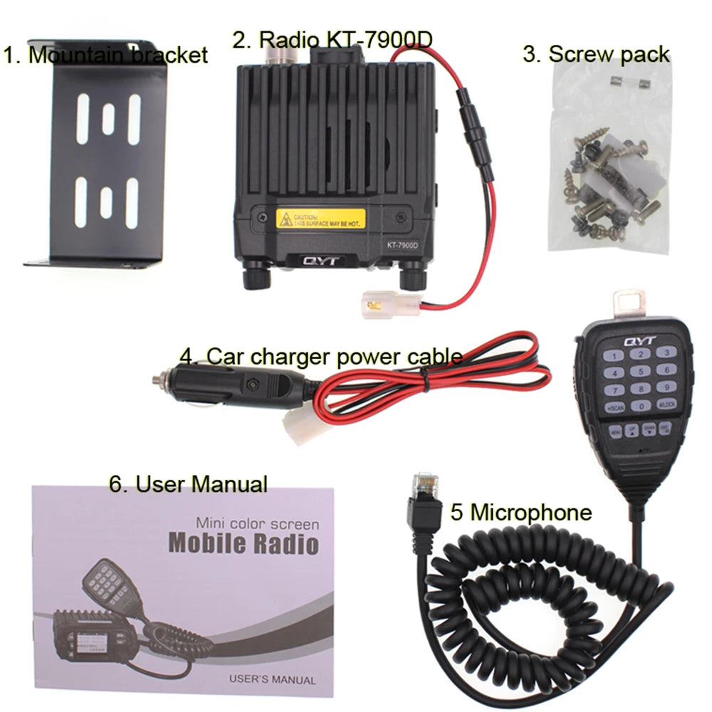Latest Version Mini Mobile Radio QYT KT-7900D 25W Quad Band 144/220/350/440MHz KT7900D UV transceiver or with Power Supply