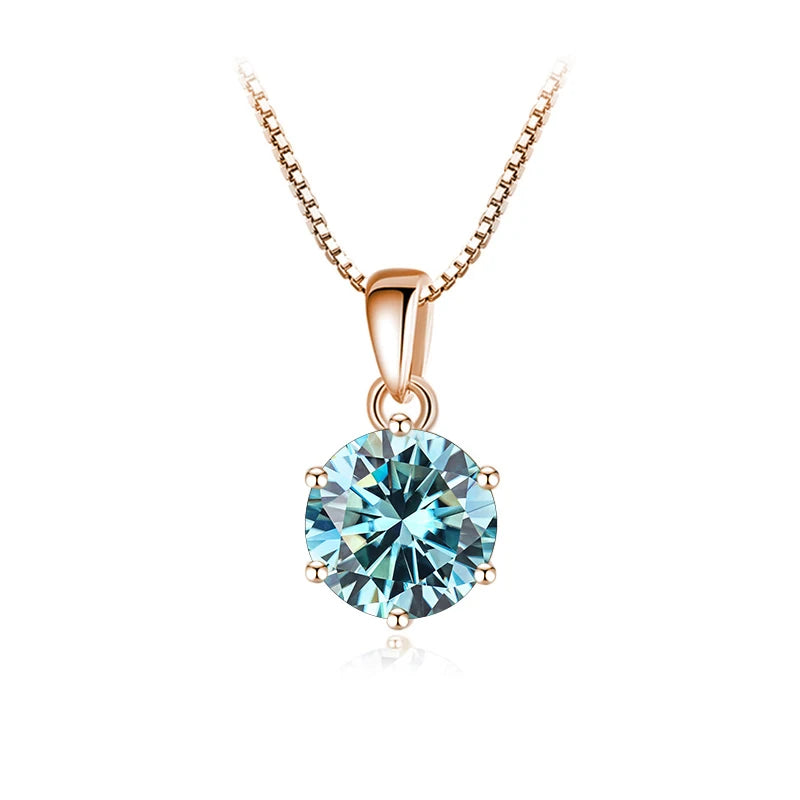 Butterflykiss 6.5mm 1.0 Carat D Moissanite Necklaces Rose Gold Plated Pendant Original Real S925 Silver Chain Jewelry For Women