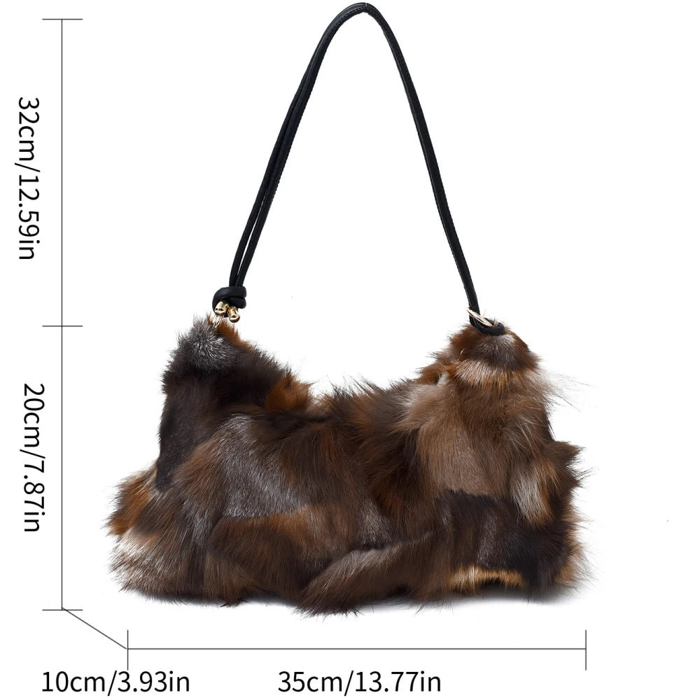 Winter Warm Fox Fur Shoulder Hobo Bags For Women Latest Luxury Designer Purses And Handbags Elegant Evening Bag For Dinner Party