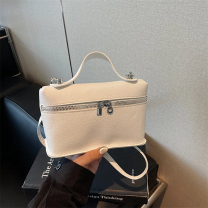 Fashionable Light Luxury Solid Color Box Bag Litchi Pattern Portable Carrying Crossbody Bag Daily Commuting Versatile Square Bag