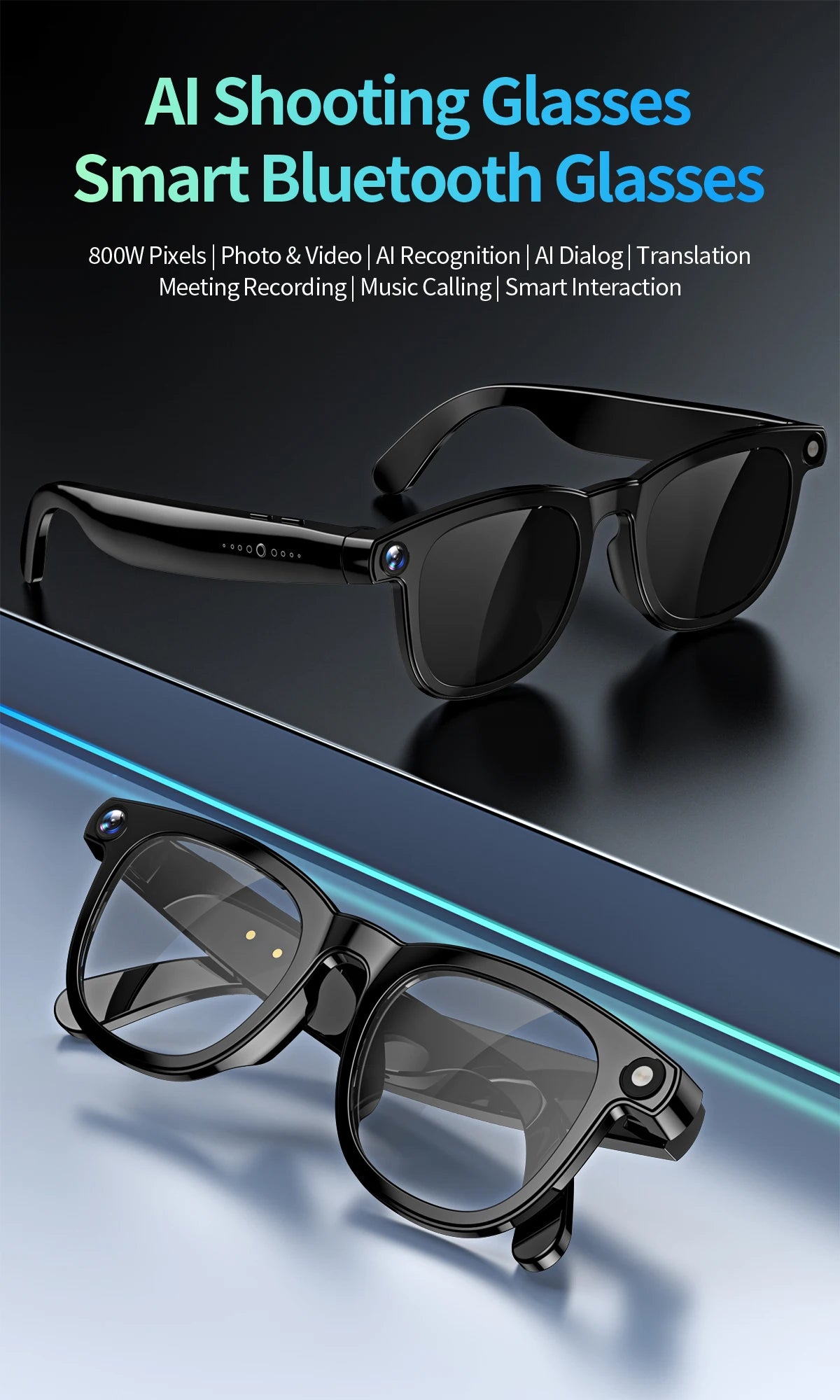 Smart Glasses CY01 8MP Camera 32GB Memory Bluetooth Calls ChatGPT DeepSeek Apps Voice Wake Music Player