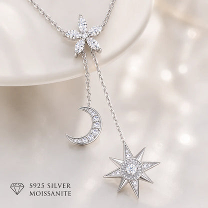 Moissanite Celestial Necklace for Women S925 Sterling Silver Star Moon Y Drop Lariat D Color VVS1 GRA Certified Fine Jewelry