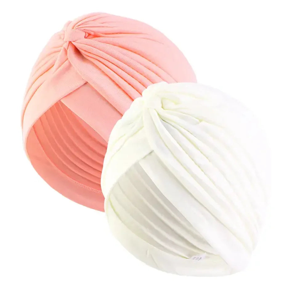 2pcsWomen's Pleated Knot Turban Hat, Soft Stretchy Beanie Cap for Chemo Hair Loss, Muslim Hijab Headwrap, Fashion Daily Headwear