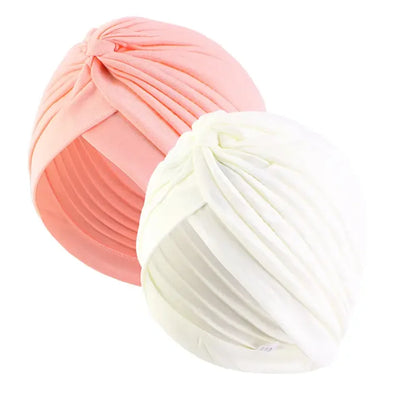 2pcsWomen's Pleated Knot Turban Hat, Soft Stretchy Beanie Cap for Chemo Hair Loss, Muslim Hijab Headwrap, Fashion Daily Headwear