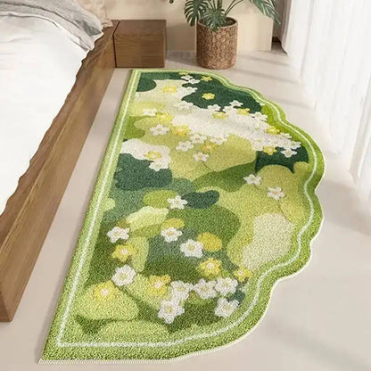Fresh Style Green Carpet Green Moss Thicken Plush Rugs for Bedroom Bedside Irregular Non-slip Dirty Resistant Carpet Home Decor