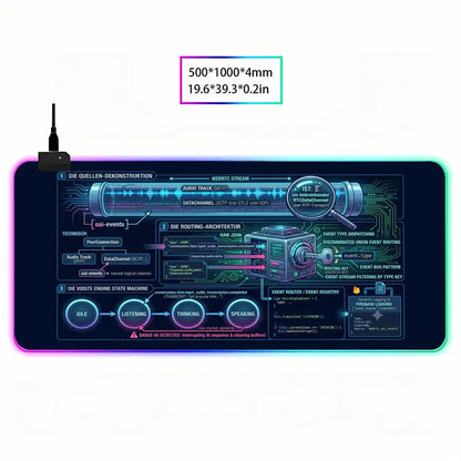 HYBXAXC Large Gaming Mouse Pad Futuristic Tech UI Neon Non Slip Desk Mat for PC Gamer RGB Gaming Mouse Pad HD Large LED Light