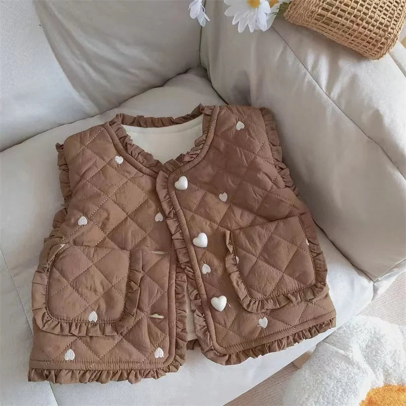 Girls Autumn Vest Children Fleece Thickened Winter Waistcoat New Kids Fashion Warm Padded Coats Toddler Casual Clothing 1-6Y