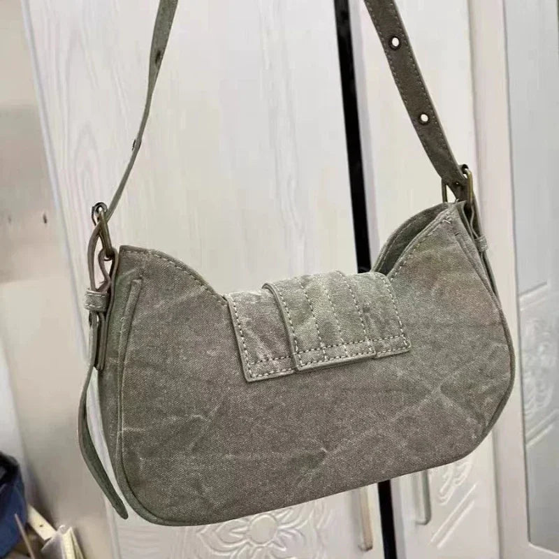 Y2k Vintage Shoulder Bag American Street Style Rivets Green Canvas Handbag Gothic Punk Biker Cool Designers Underarm Bag Handbag