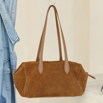 New Women's Natural Suede Leather long handle Shoulder Bag Luxury Designe Genuine Suede Leather Handbags Shopping Underarm Bag