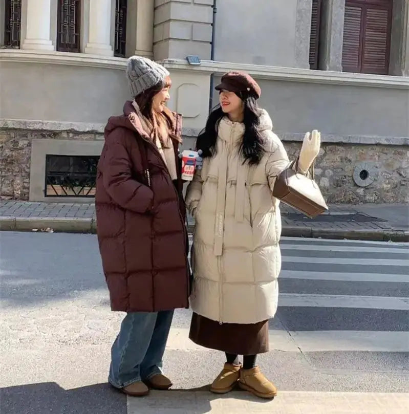 пуховик женский зимний Warm Winter Women Coat Long Jacket Korea Oversized Loose Hooded Coats Female Casual Long Overcoat 다운패딩