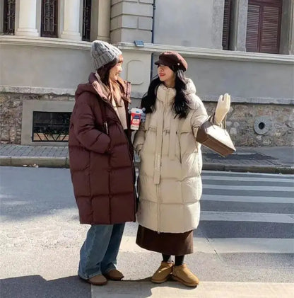пуховик женский зимний Warm Winter Women Coat Long Jacket Korea Oversized Loose Hooded Coats Female Casual Long Overcoat 다운패딩