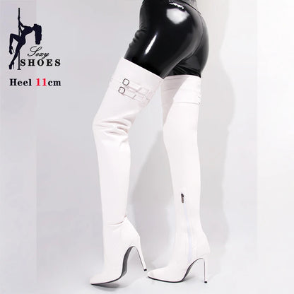 Long Boots for Women White Sexy Over Knee Boots Pointed Toe High Heels Autumn Winter Ladies Shoes Side Zipper Thigh High Boots