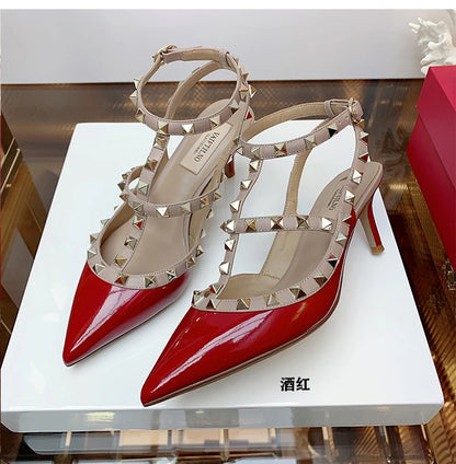 Women's Gladiator sandals Summer 2026 Luxury With Ankle Strap Pointed Toe Fashion Rivet High Heels Party Ladies Shoes Women 10cm