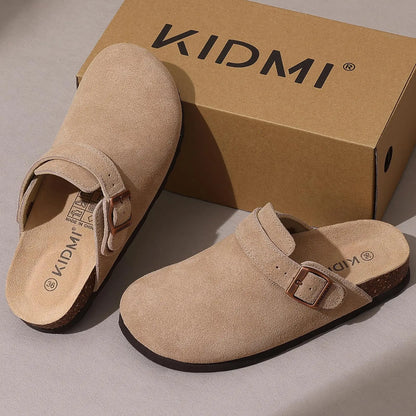 Litfun New Fashion Women's Clogs with Adjustable Strap Cork Footbed Leather Mules with Arch Support Unisex Outdoor Potato Shoes