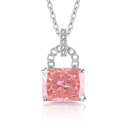 925 Sterling Silver Elegant Fashion High Carbon Diamond Ice Flower Cut Small Lock Pendant Necklace Daily Versatile