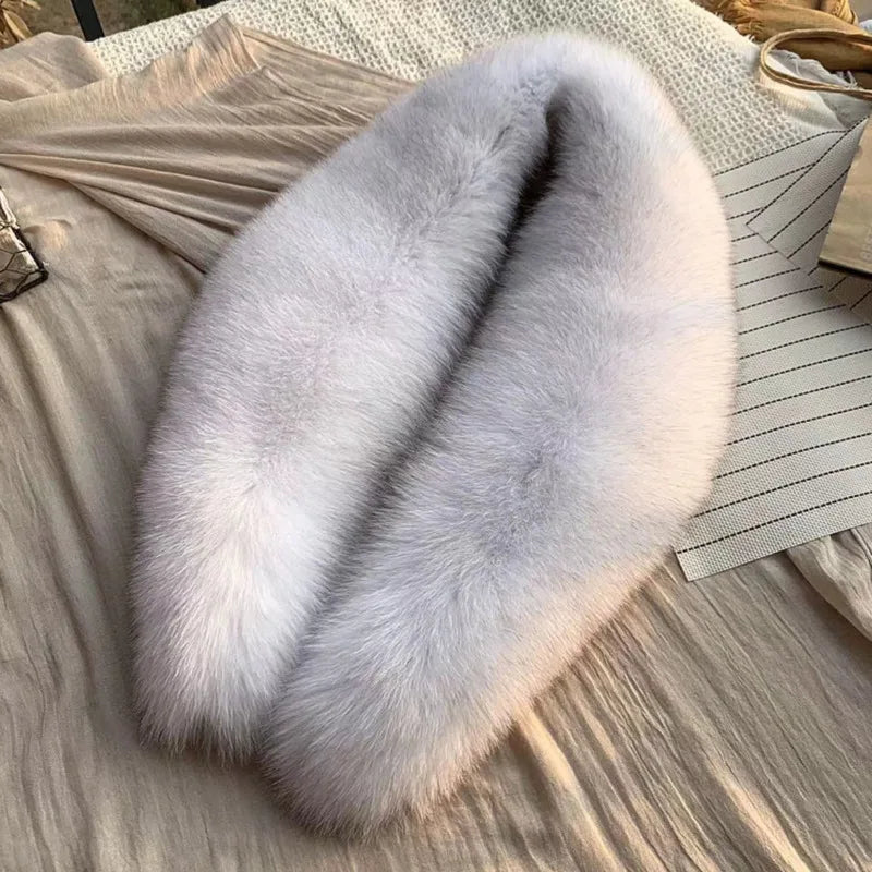 Fox Fur Collar 100% Real Fox Fur Scarf Winter Women Natural Fur Gray Collar Large Size Neck Warmer Fur Scarf Shawls
