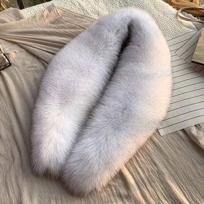 Fox Fur Collar 100% Real Fox Fur Scarf Winter Women Natural Fur Gray Collar Large Size Neck Warmer Fur Scarf Shawls