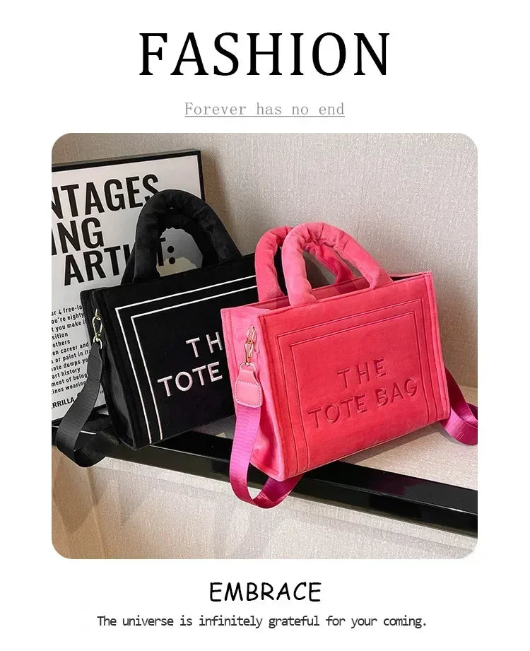 Female Square Tote Crossbody Bag Aesthetic Velour Elegant Letter Print Ladies Shoulder Bags Top Handle Women's Charisma Handbags