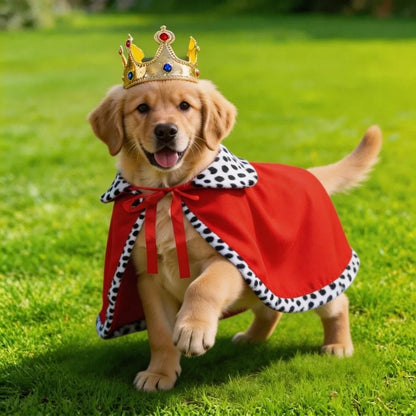 Adjustable Dog King Cloak Velvet Trimmed Cozy Plush Dog King Cape With Crown Breathable Pet Costume For Small Medium Large Dogs