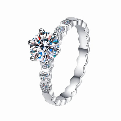 Heartfelt holiday gifts style honeycomb luxury ring for women with bright 1ct moissanite on silky glossy PT950 platinum finish