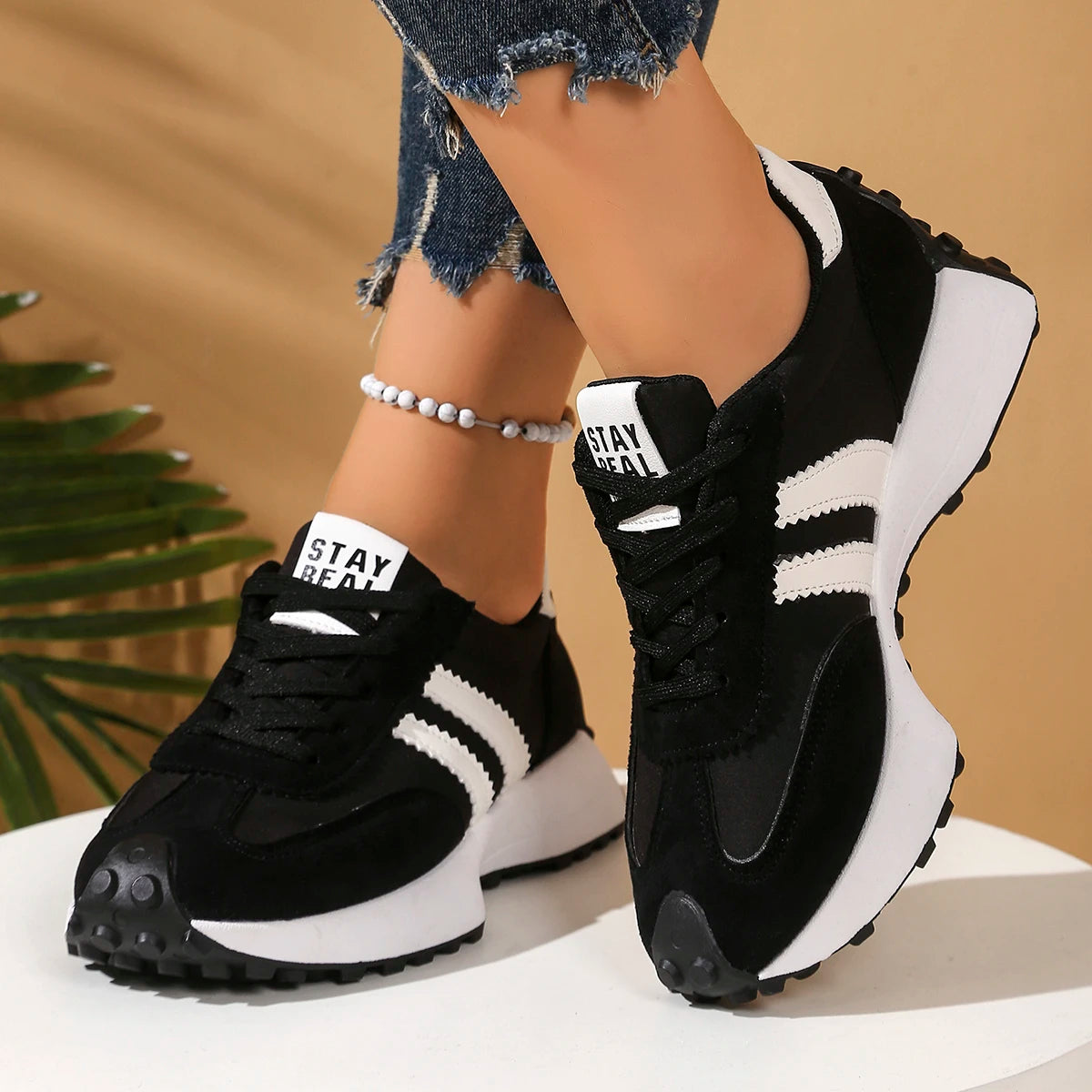Fashionable New Style Elegant Lace Up Casual Shoes Women Spring/Autumn Round Toe Thick Sole Anti Slip Comfortable Sports Shoes