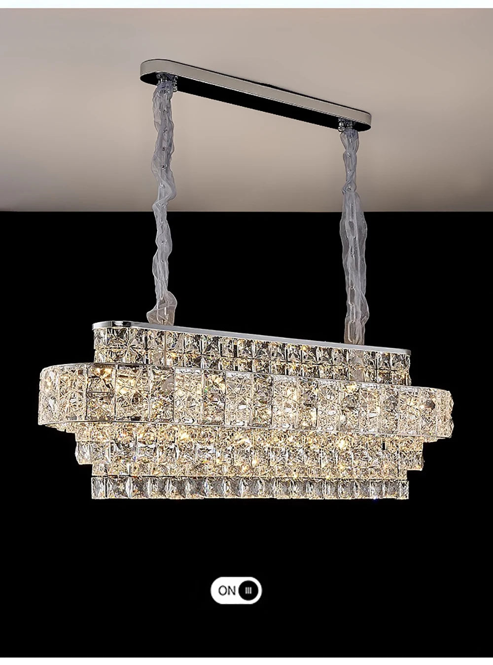 Luxury Glittering Crystal Long Pendant Lights Modern Lustres LED Oval Hanging Lamps for Ceiling Home Decor for Dining Room