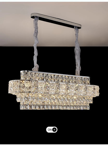 Luxury Glittering Crystal Long Pendant Lights Modern Lustres LED Oval Hanging Lamps for Ceiling Home Decor for Dining Room