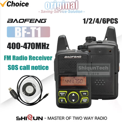 Baofeng BF-T1 Mini Two Way Radio UHF 400-470MHz FM Radio Receiver 5W 20CH Transceiver T1 Walkie Talkie For Kids Gifts 1/2/4/6PCS
