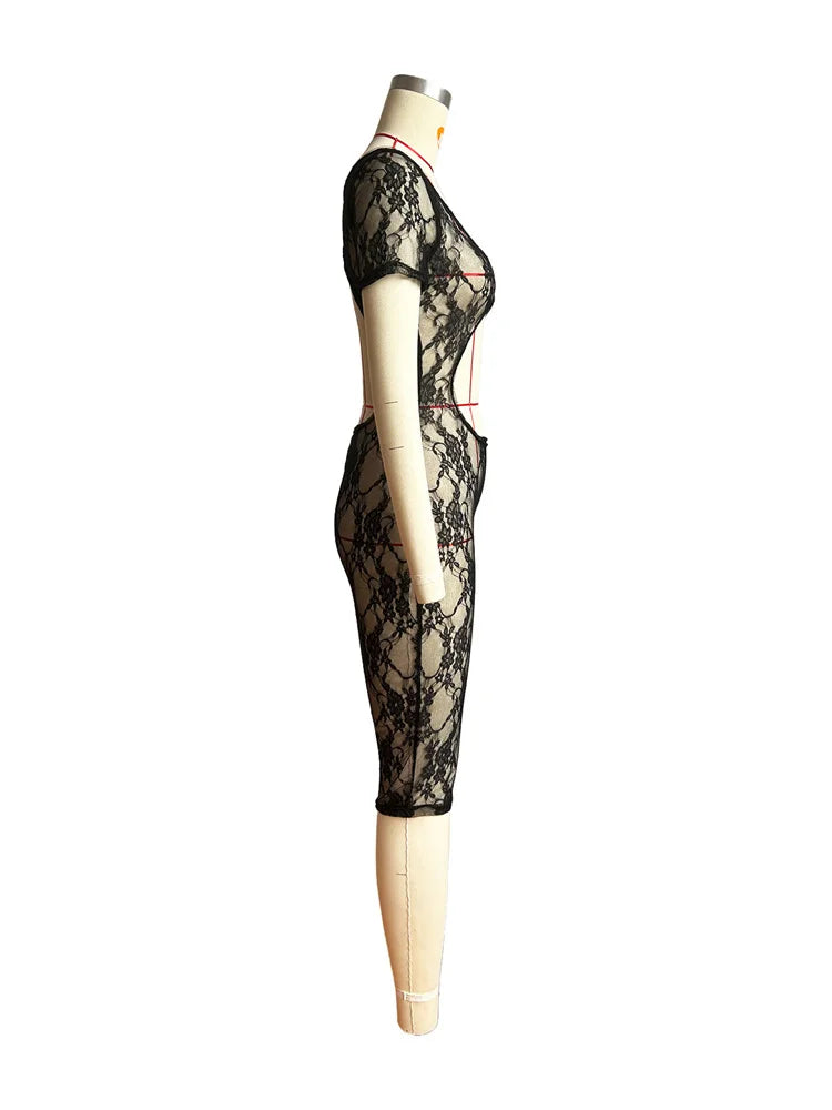 Wholesale Clothing Casual Jumpsuit Women 2024 One-pieces Rompers Womens Summer Black Bodycon Lace See Though Romper Playsuits