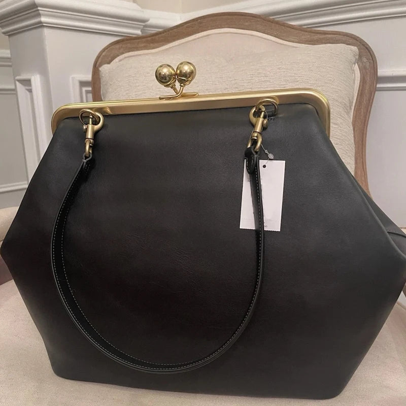 Classic Large Capacity Kisslock Frame Clip Bags For Women Luxury Designer Handbags Purses 2026 New In PU Lock Underarm Shoulder