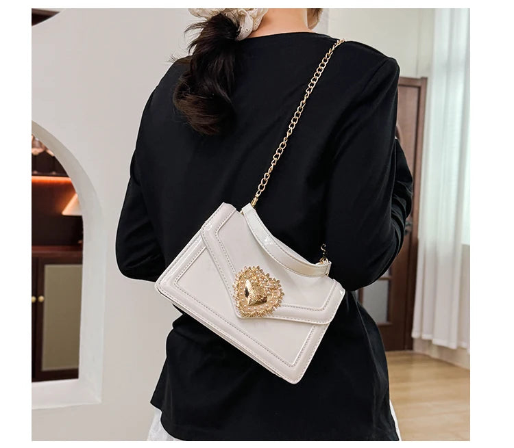 Light Luxury Burgundy Handbags for Women Trendy Versatile Buckle Flip Shoulder Bags Female Casual Commuting Chain Crossbody Bag