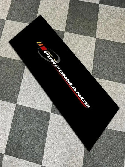 Racing Performance Logo Garage Runner Floor Mat, Black Red Stripe Oil Absorbent Non-Slip Long Rug for Motorcycle Car Workshop Ma